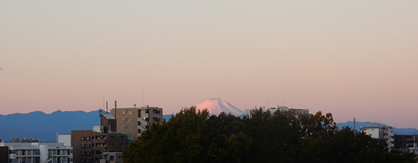 反対側は、富士山が旭に照らされてる・・・。東京・練馬より