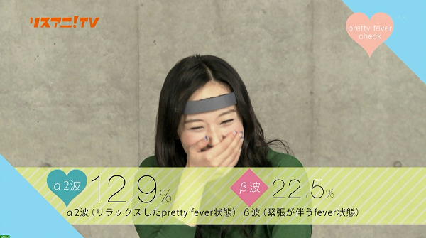 TOKYO MX「リスアニ！TV」寿美菜子さんのプリティフィーバー度を脳波で判定。苦笑する美菜子さん。