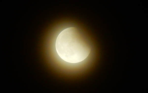 スーパーブルーブラッドムーンが再び満ちる頃には、雲と夜霧でうっすらとベールに・・・。天体ショーに見とれている内に月が変わっていた。2月もよろしく！　東京・練馬より～