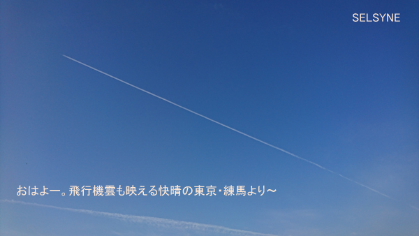 おはよー。飛行機雲も映える快晴の東京・練馬より～