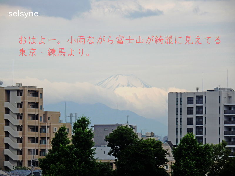 おはよー。小雨ながら富士山が綺麗に見えてる　東京・練馬より。