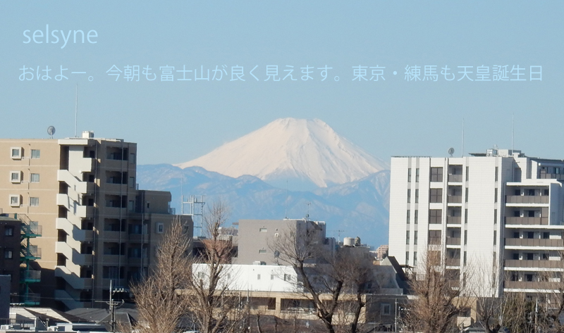 おはよー。今朝も富士山が良く見えます。東京・練馬も天皇誕生日