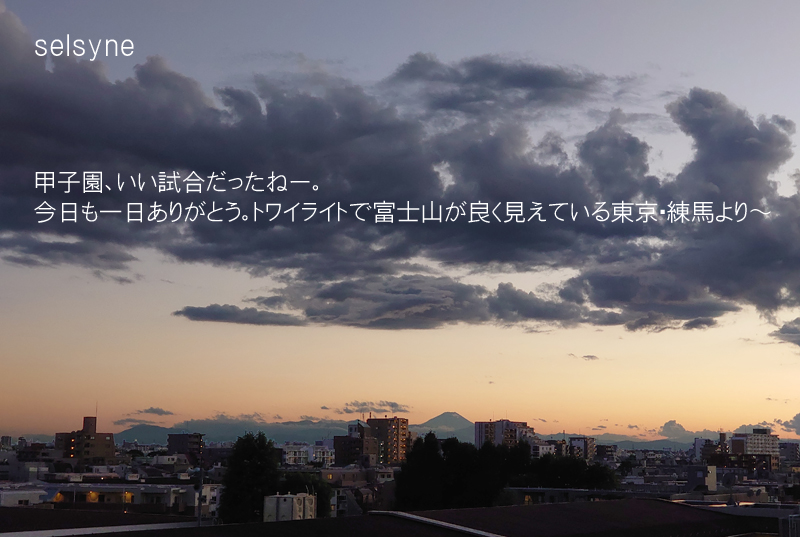 甲子園、いい試合だったねー。今日も一日ありがとう。トワイライトで富士山が良く見えている東京・練馬より～